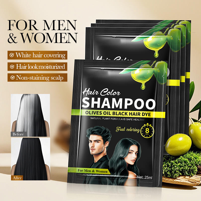Olive Oil Sachet Hair Color Dye Shampoo Black Hair Fast Coloring Bubble Natural Organic No Bleach Bleaching