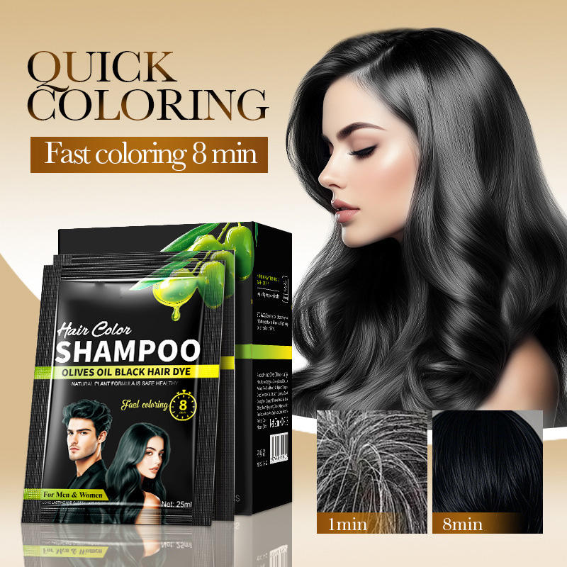 Olive Oil Sachet Hair Color Dye Shampoo Black Hair Fast Coloring Bubble Natural Organic No Bleach Bleaching