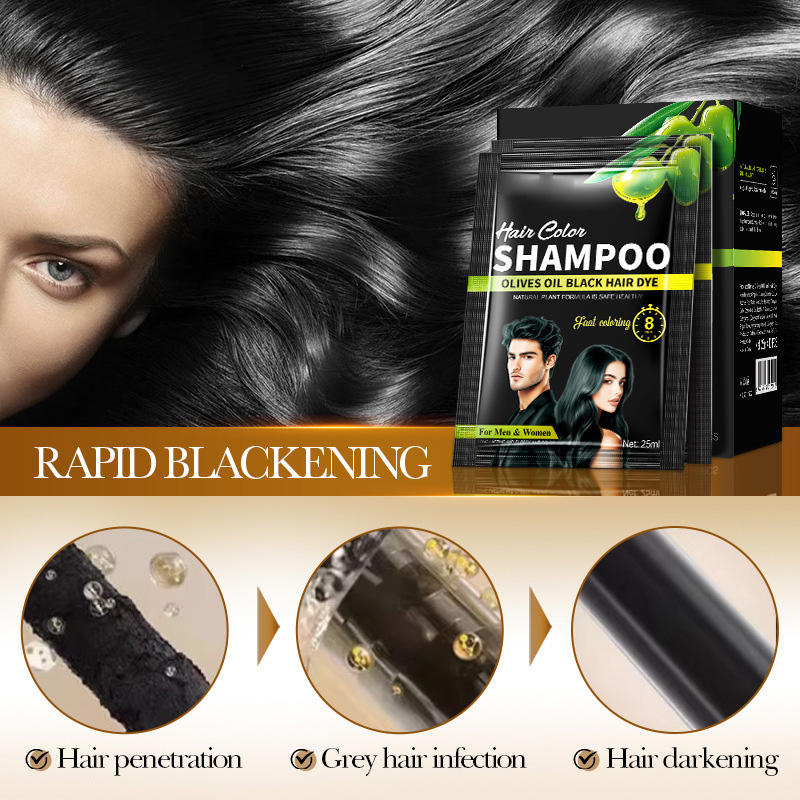 Olive Oil Sachet Hair Color Dye Shampoo Black Hair Fast Coloring Bubble Natural Organic No Bleach Bleaching
