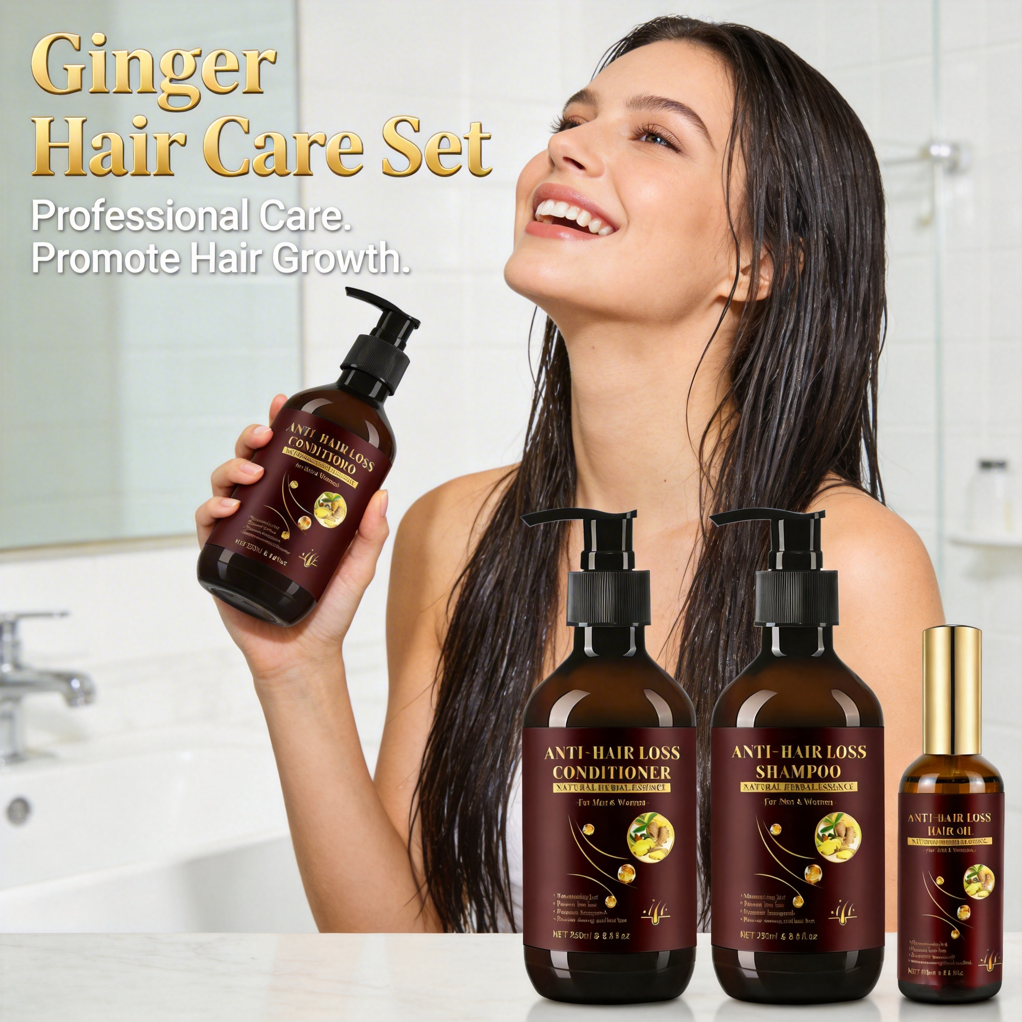 Customized Logo Herbal Ginger Oil Prevent Hair Loss Smoothing Oil Control Shampoo Conditioner Kit for Hair Growth