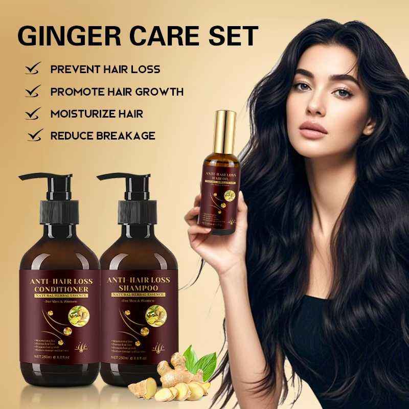 Customized Logo Herbal Ginger Oil Prevent Hair Loss Smoothing Oil Control Shampoo Conditioner Kit for Hair Growth