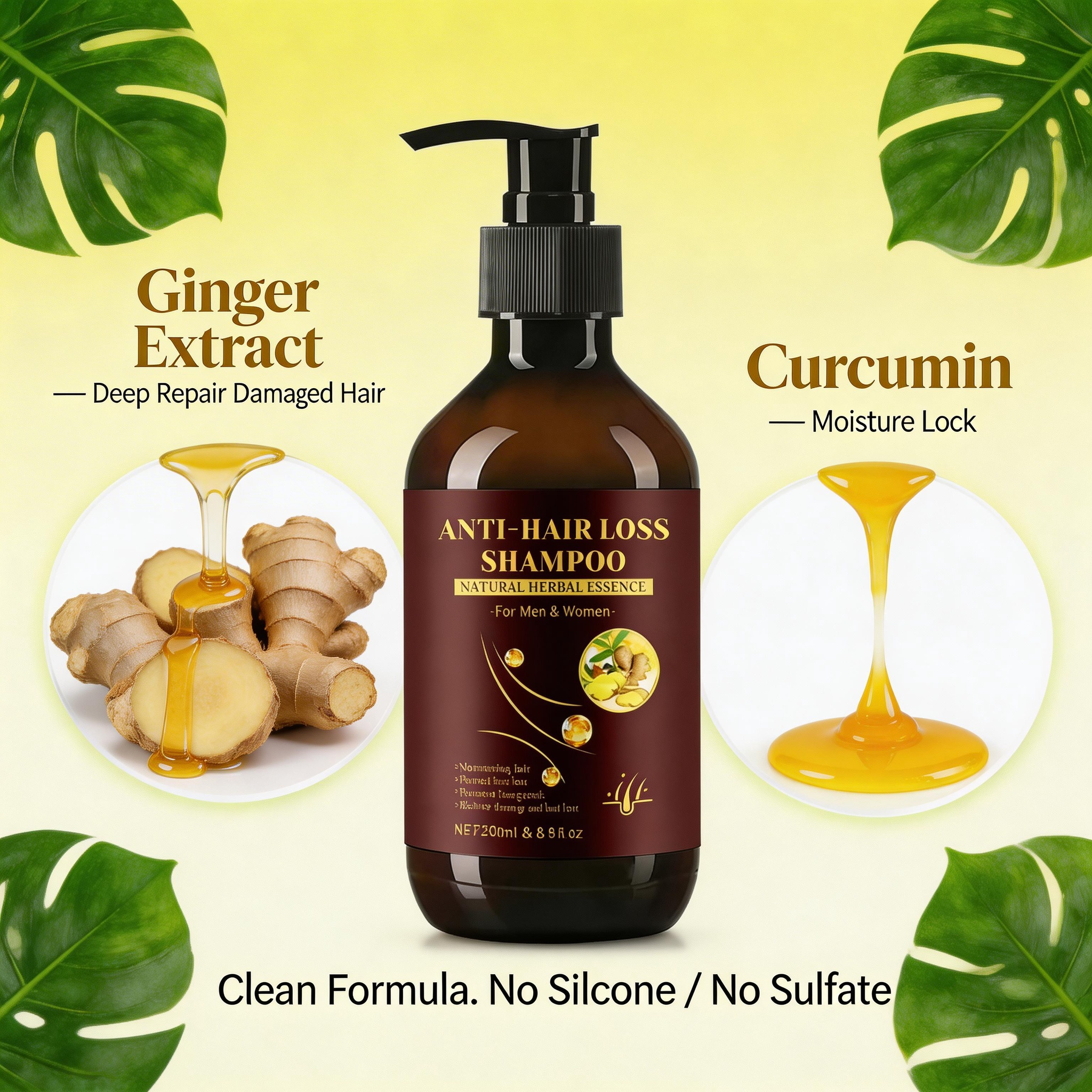 Customized Logo Herbal Ginger Oil Prevent Hair Loss Smoothing Oil Control Shampoo Conditioner Kit for Hair Growth
