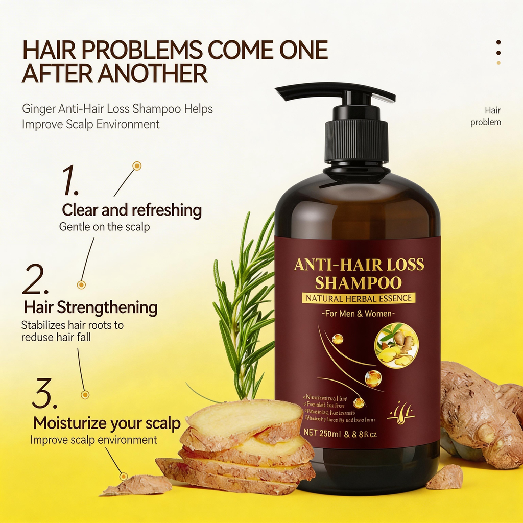 Customized Logo Herbal Ginger Oil Prevent Hair Loss Smoothing Oil Control Shampoo Conditioner Kit for Hair Growth