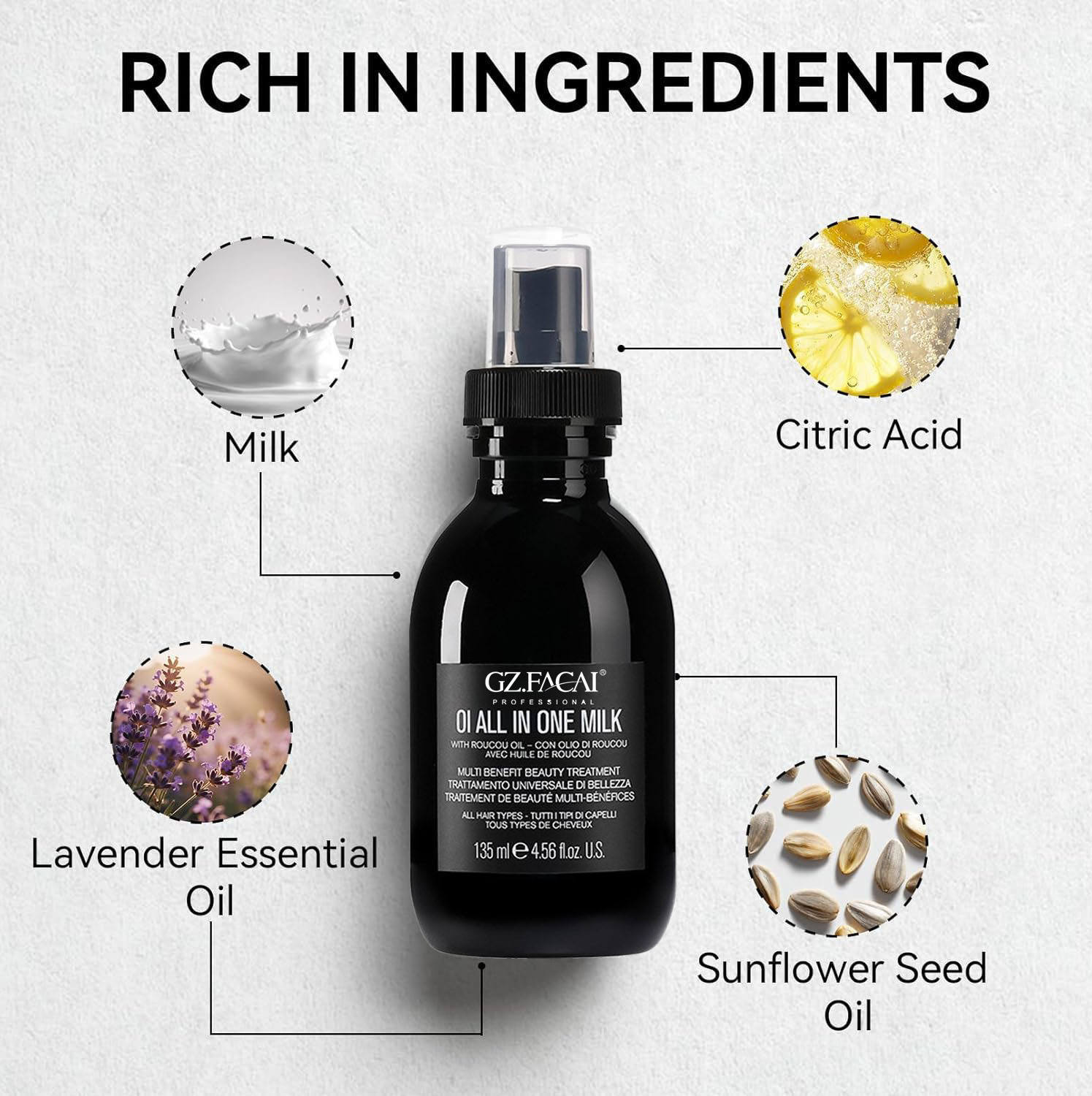 135ml Hair Care Spray Custom Logo 100% Pure Milk Lavender Essential Oil Nourishing Repairing Hair Spray Mist